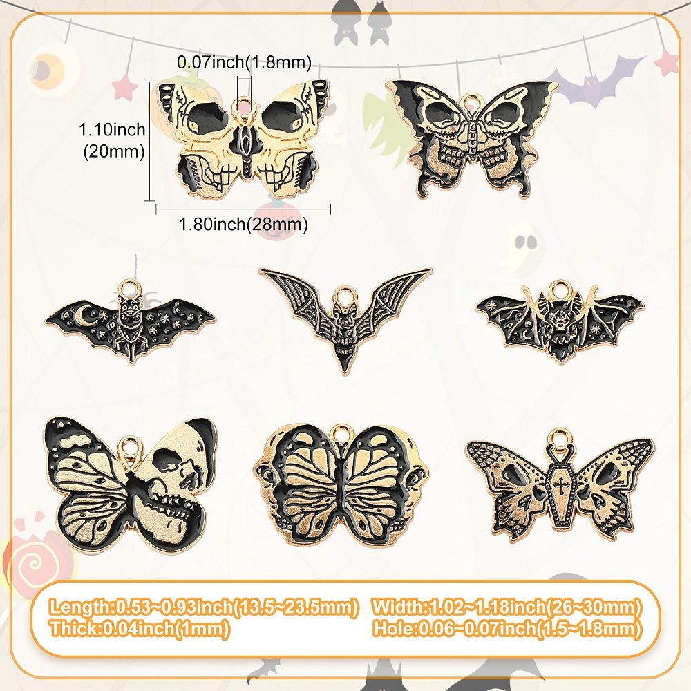 40Pcs Butterfly Pendant Hang Dangle Charm Skull Printed Necklace Keychain Making