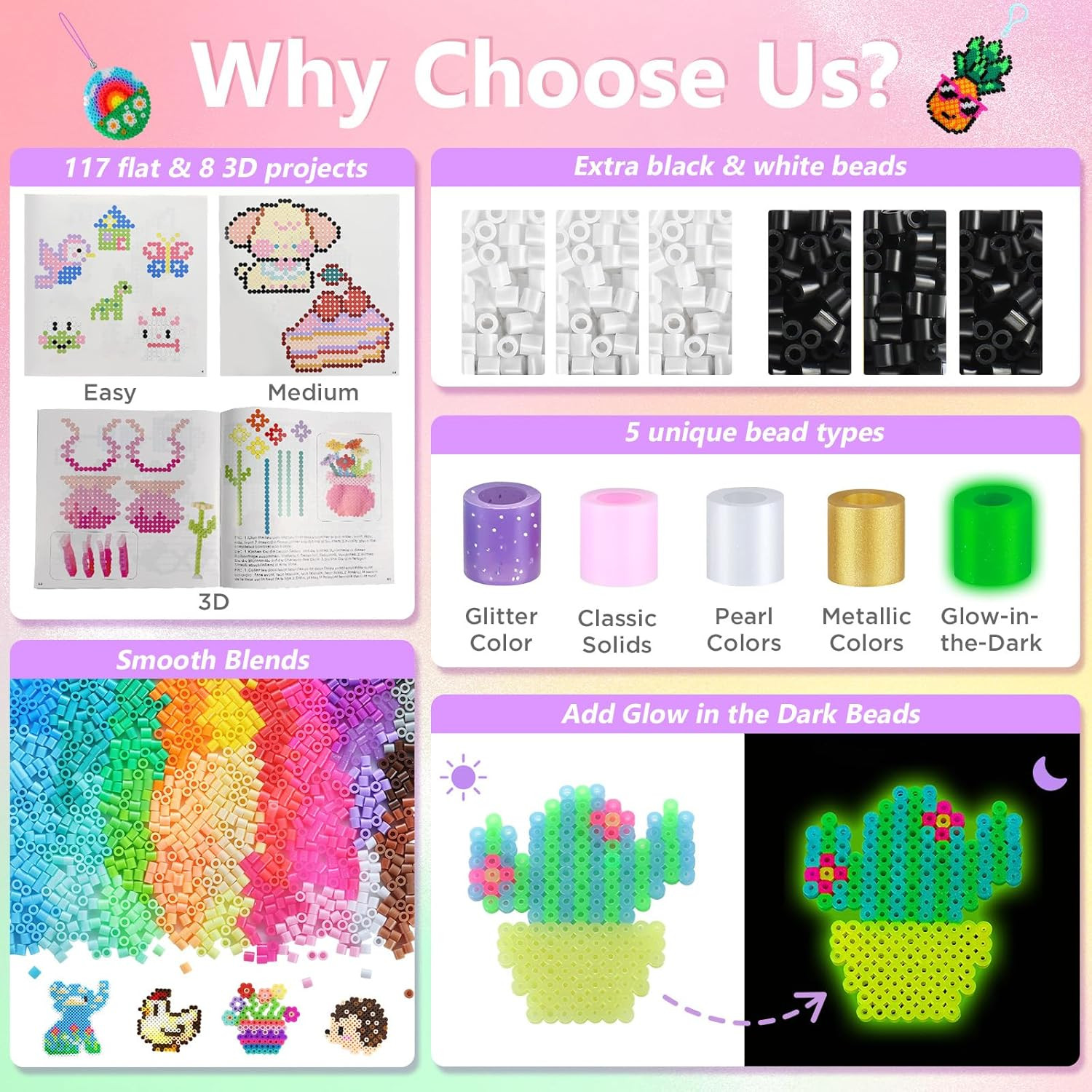 Fuse Beads Kit 92 Colors 19200 Pcs Melting Beads 5Mm, Including 124 Patterns, 6