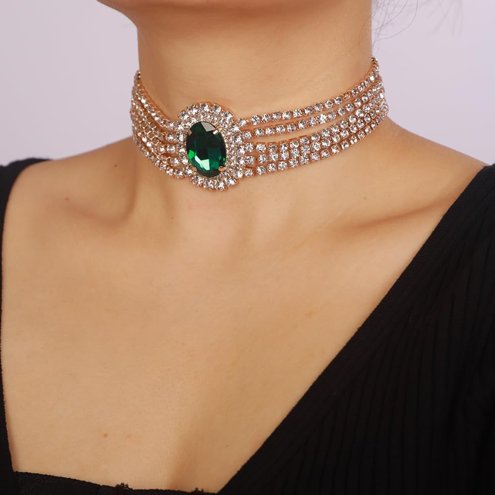 5Tier Boho Fashion Prom Shinny Rhinestones Circle Choker Necklace Dainty Layered