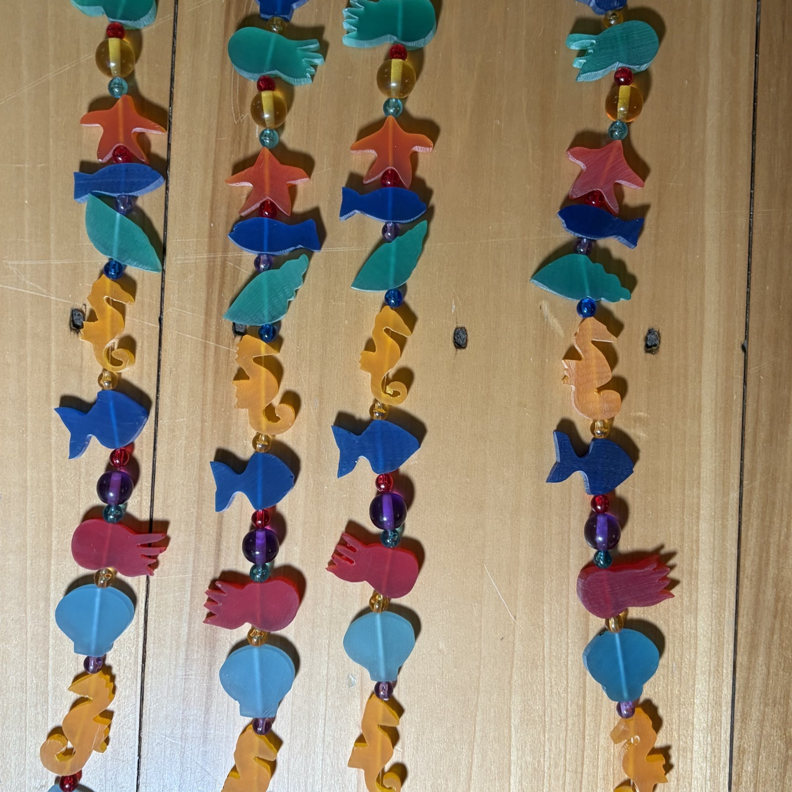 Set of 4 Strands of Epoxy Resin Beads Sea Creatures Beach Colorful 34 INCHES Ea