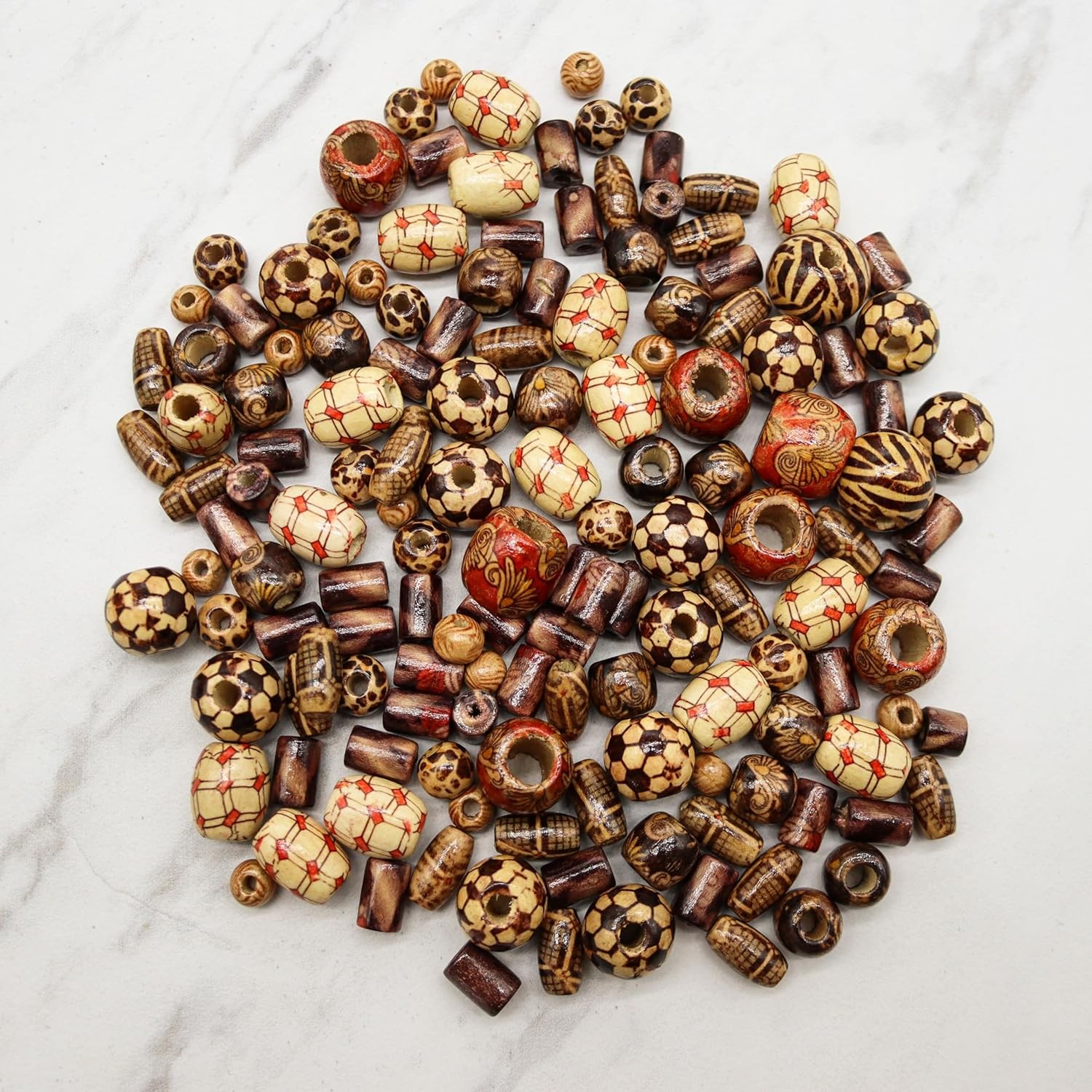 500 Wooden Beads for Jewelry Making – Painted Assorted African Beads