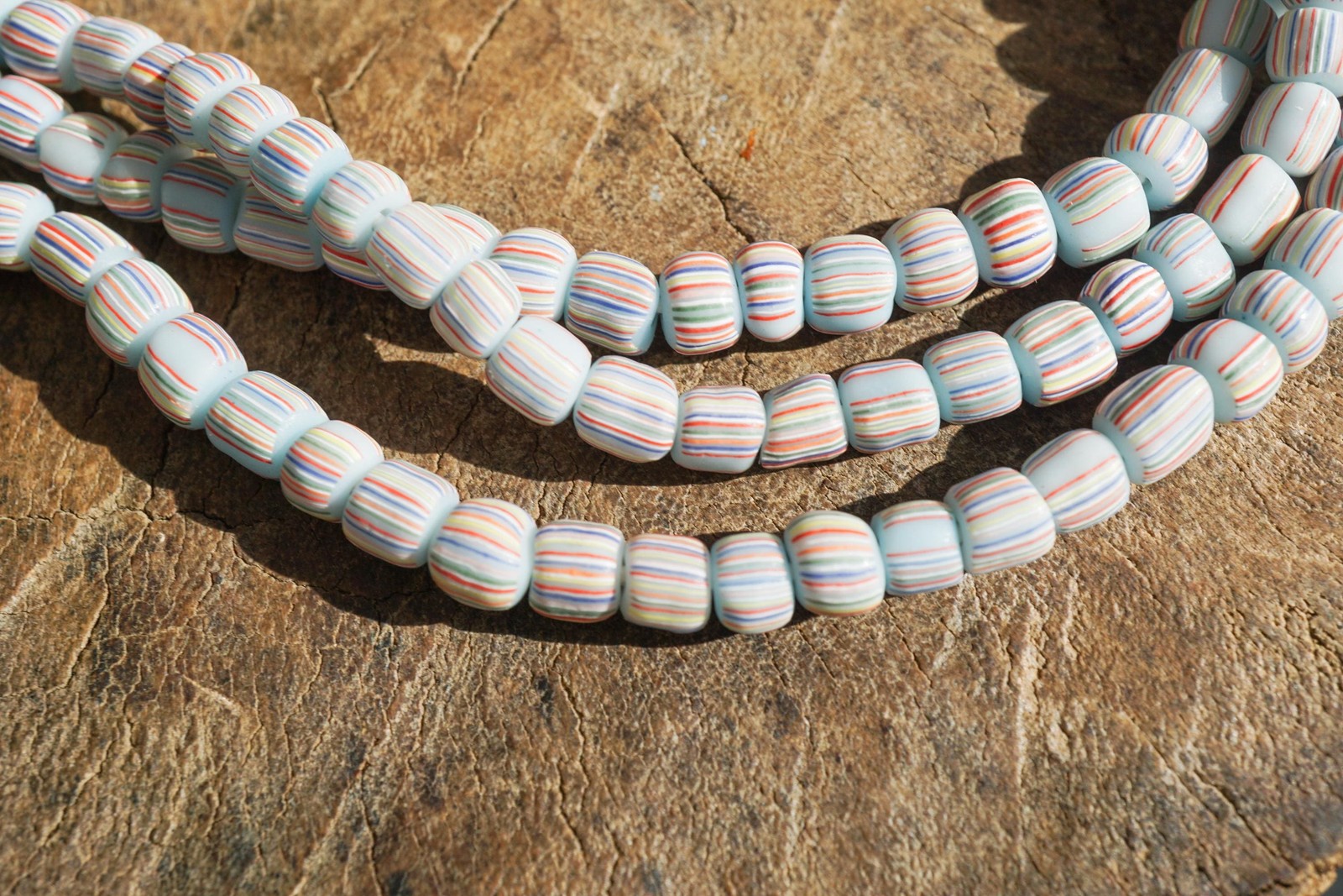 Blue with Stripes Java Glass Beads (4-6mm) Artisan Made (2809A278) Indonesian