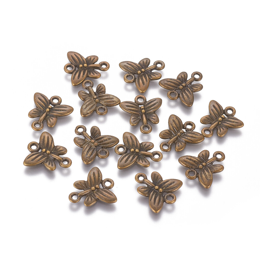 10 Butterfly Charms Links Antiqued Bronze Spring Jewelry Making Supplies 14mm