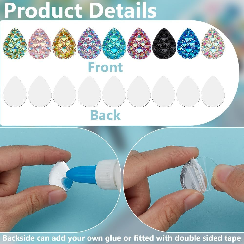 36 Pcs 9 Colors Teardrop Resin Flatback Cabochons 1X0.7Inch Colorful Teardrop Ge