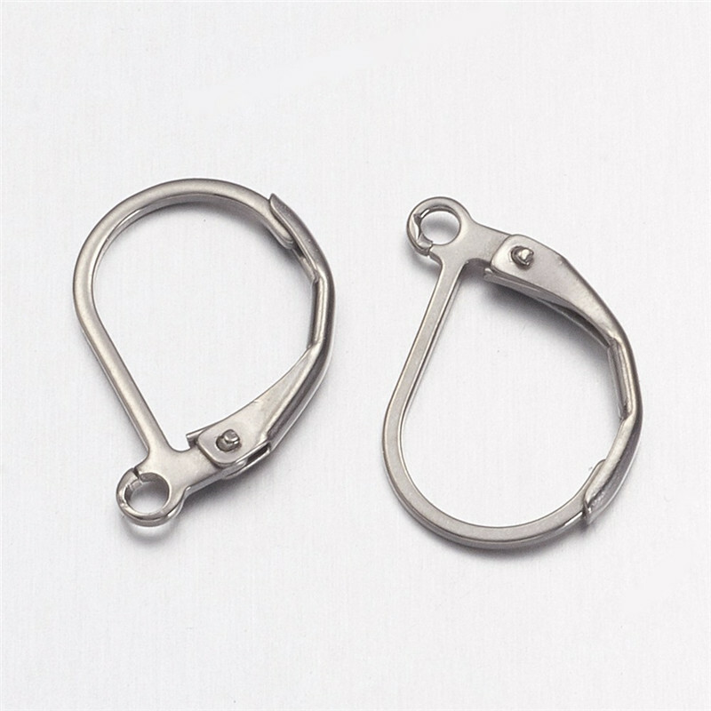 200 x Stainless Steel Leverback Earring Findings Steel Color 15×10.5mm Hole 1.5m