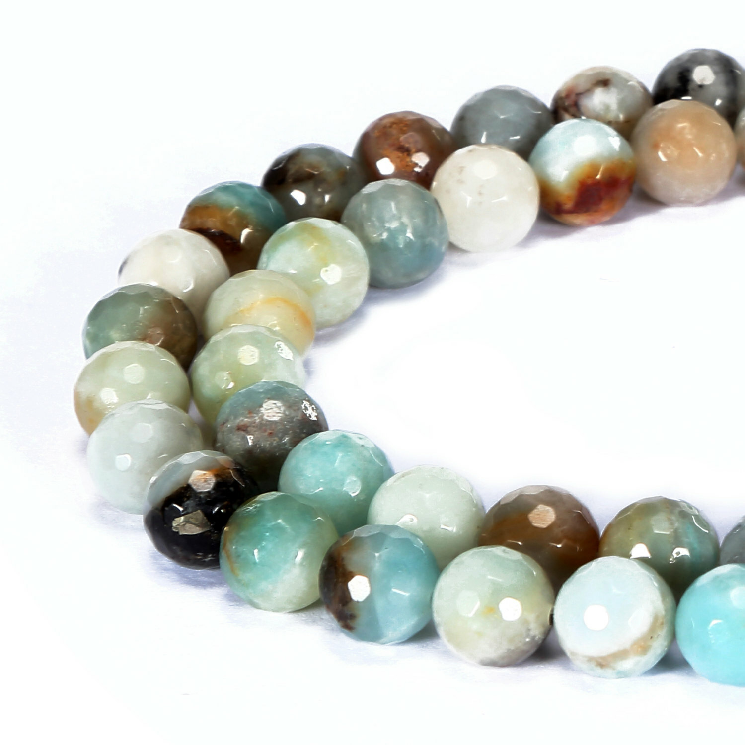 Multi Amazonite Faceted Round Beads 4mm 6mm 8mm 10mm 12mm 14mm 16mm 15.5″ Strand