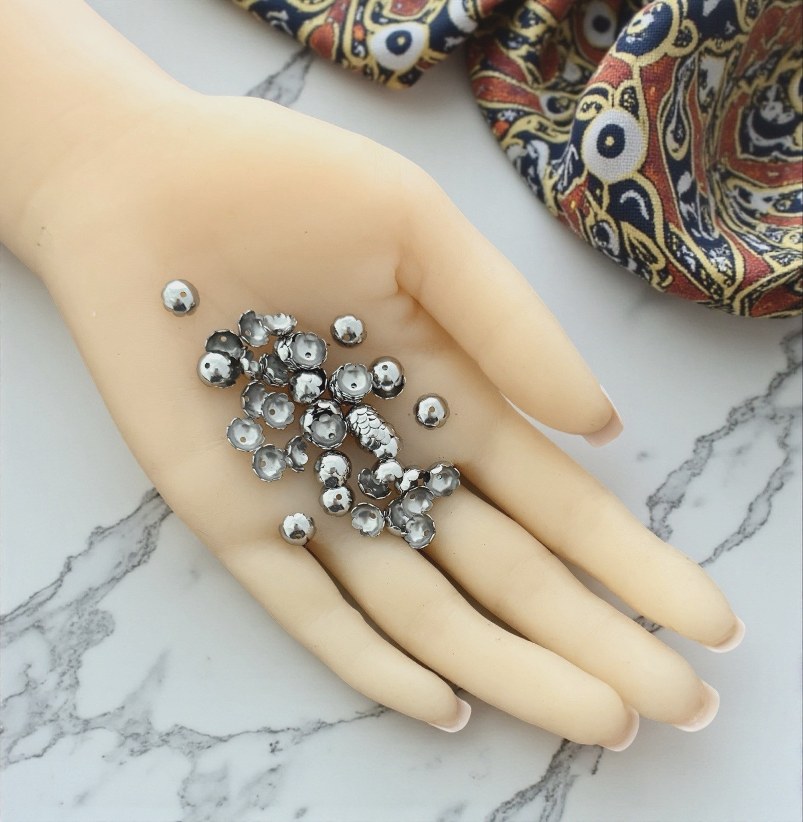 50pcs 316 Stainless Steel Flower Bead Caps 8mm Silver 1mm Hole Beading Findings