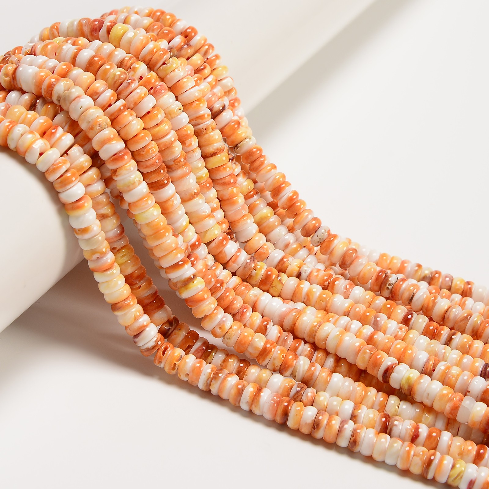Natural Light Orange Spiny Oyster Smooth Rondelle Beads Size 3x6mm 16″ Strand
