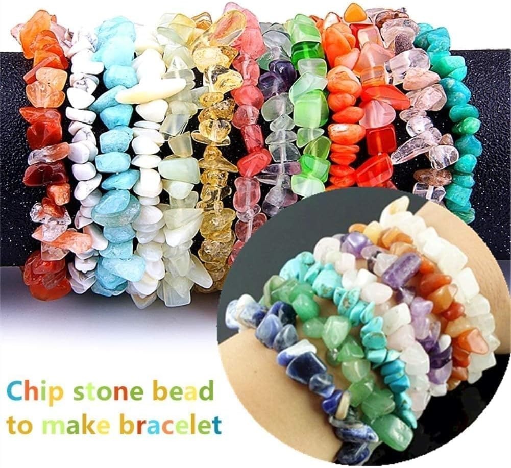 500pcs Natural Chip Stone Beads – Multicolor Gemstones for DIY Jewelry & Crafts