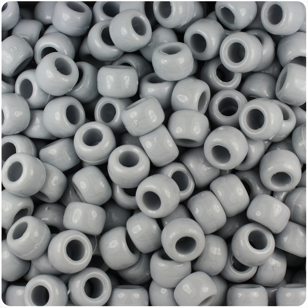 BeadTin Grey Opaque 9mm Barrel Pony Beads (500pcs)