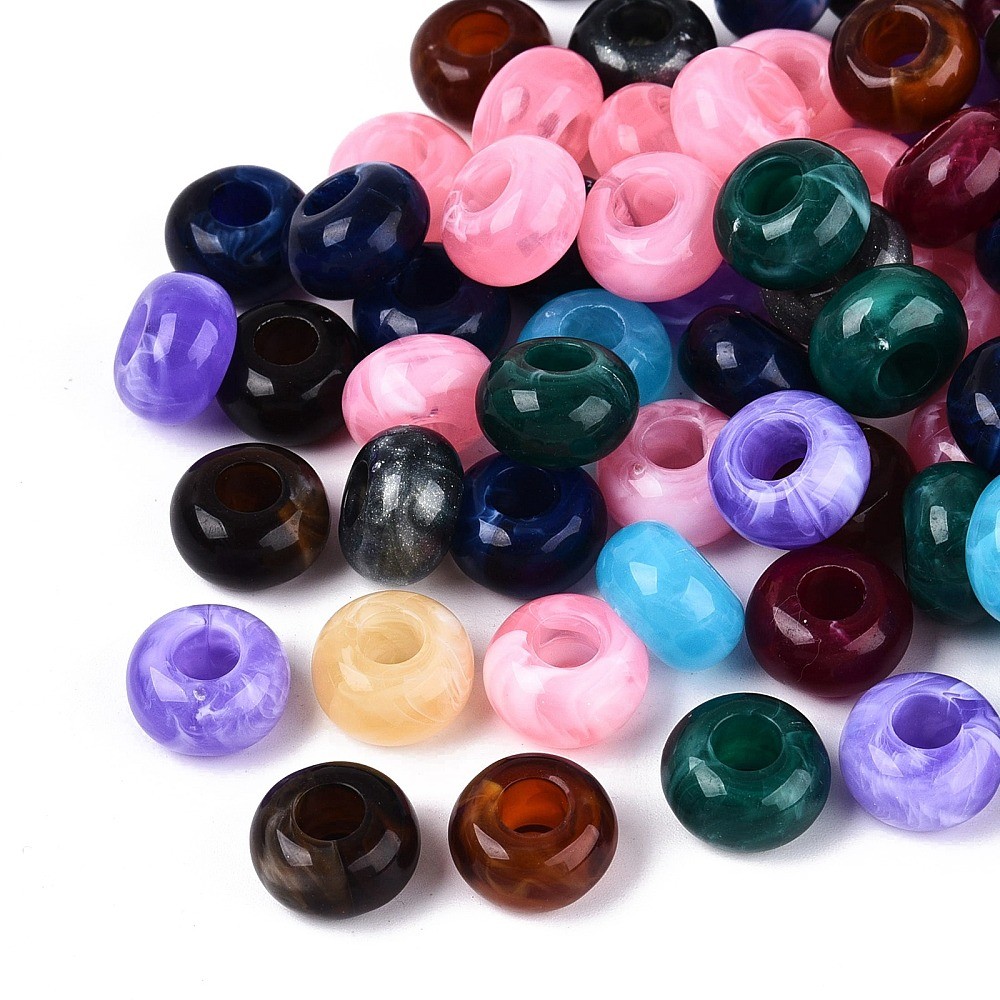 549pcs Large Hole Round Beads Two Tone Acrylic European Beads w/ Glitter Powder