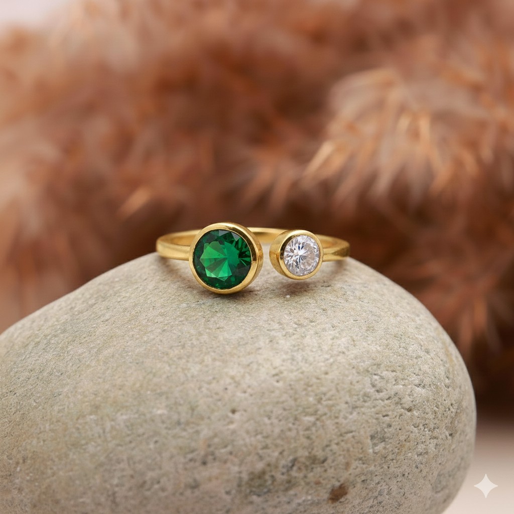 Toi Et Moi Emerald Moissanite Ring 925 Sterling Silver | Two Stone Ring for her