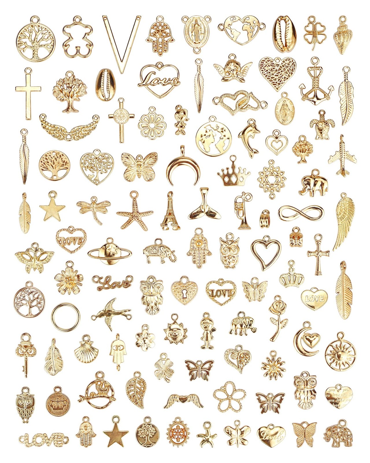 100 Pcs Wholesale Bulk Lots Jewelry Making Charms, Mixed Golden KC Gold Alloy Ch