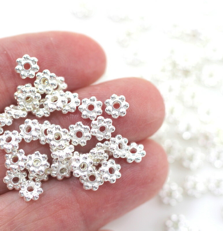 TierraCast 5 mm. Heishi Beaded Daisy Spacer Beads, Fine Silver Plated 2111