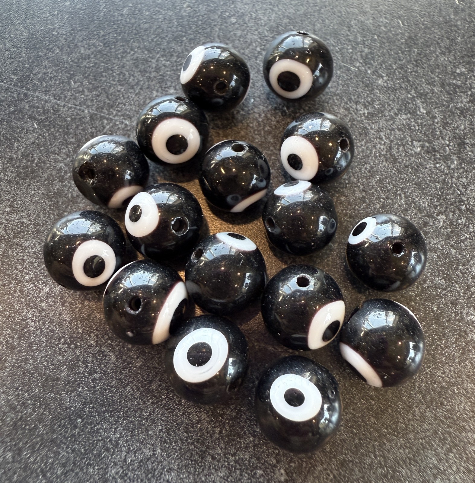 Beads 16 Artisan Made Evil Eye Black & White Balls for Crafting Jewelry Making