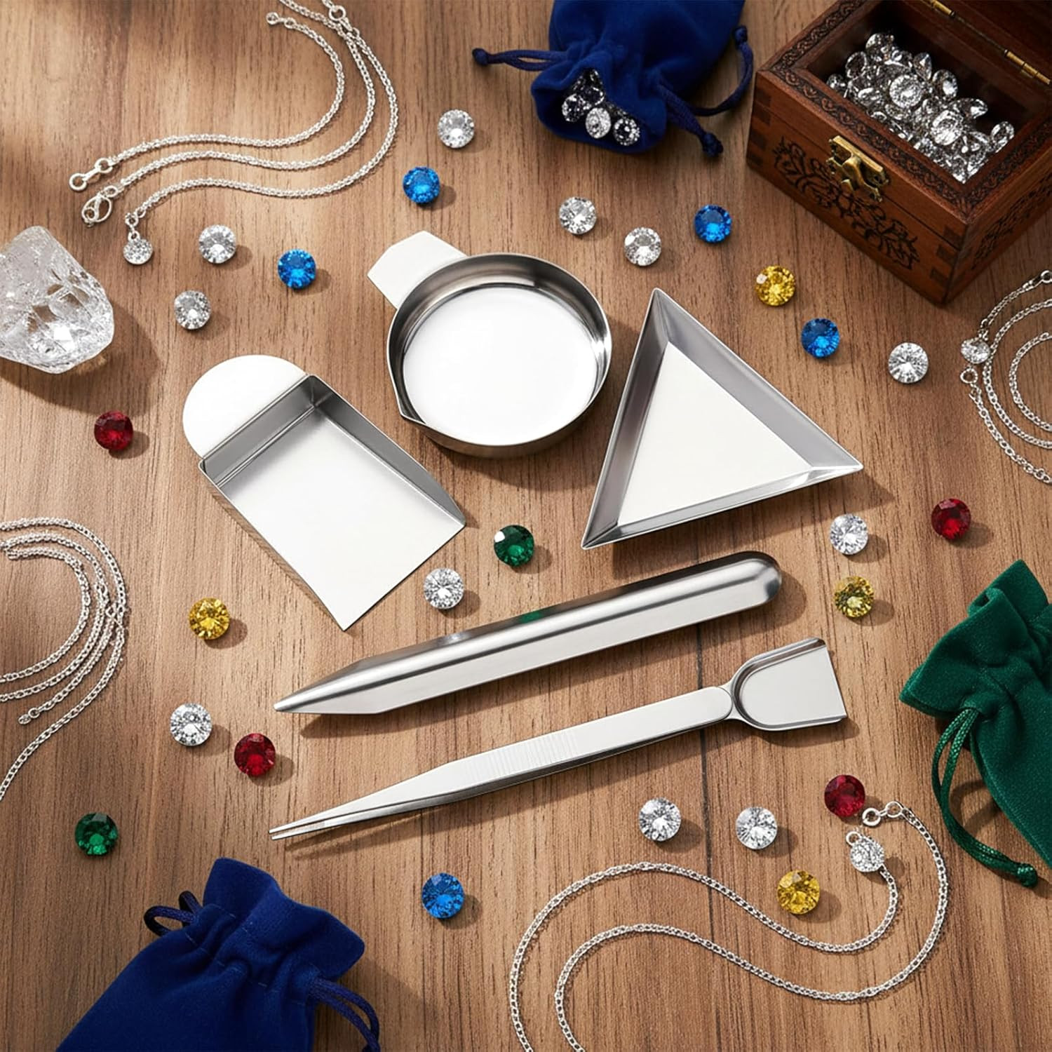 5-Piece Jewelry Bead Scoop Set with Stainless Steel Tweezers and Sorting Trays
