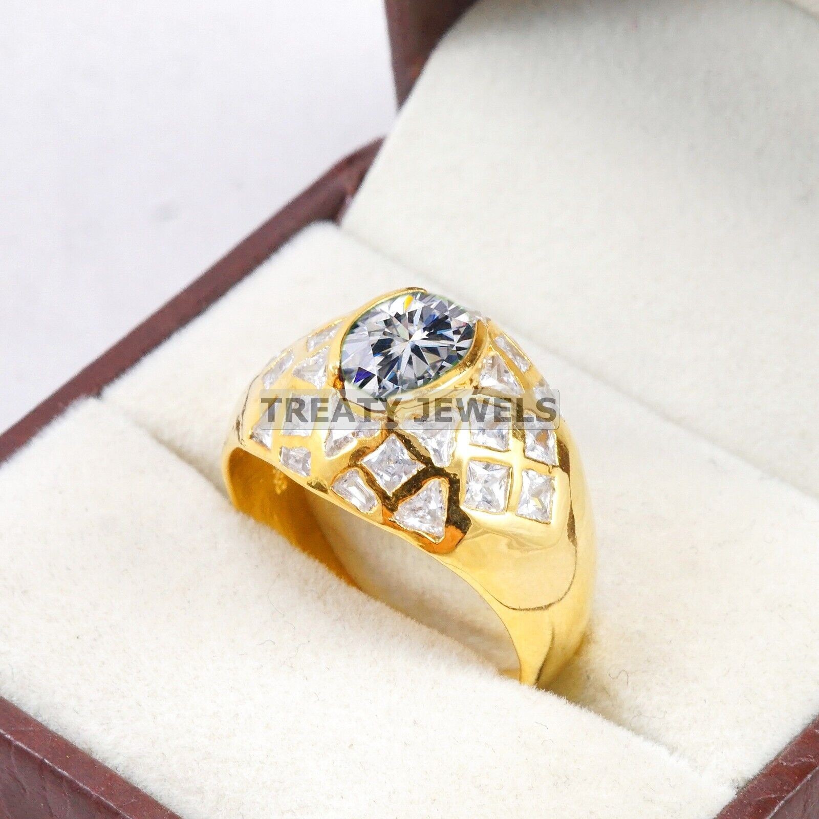 Moissanite Oval Cut With 14k Yellow Gold Ring For Men’s #B308 #