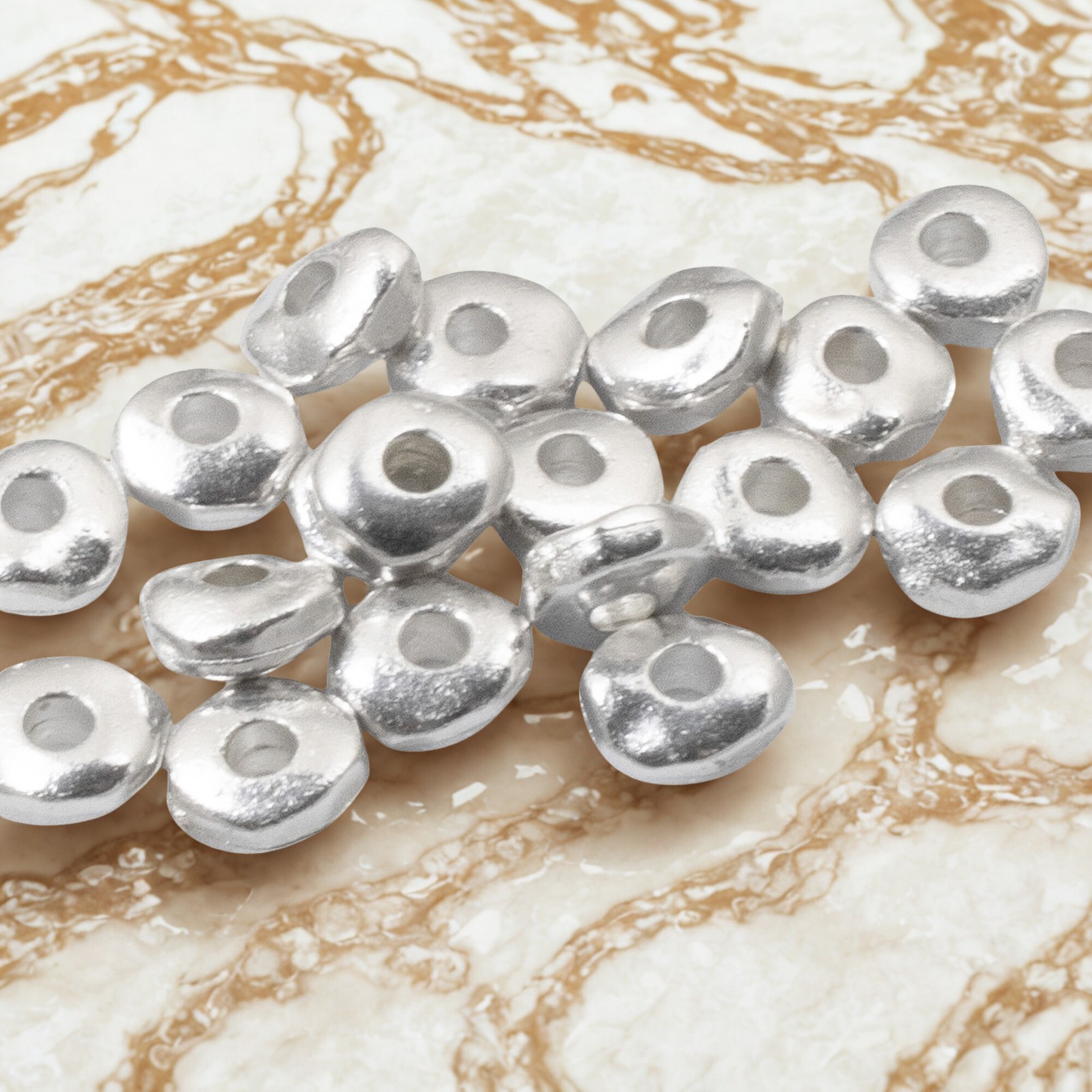 25 Bright Silver 5mm Nugget Beads – Small Organic Spacers for Handmade Jewelry