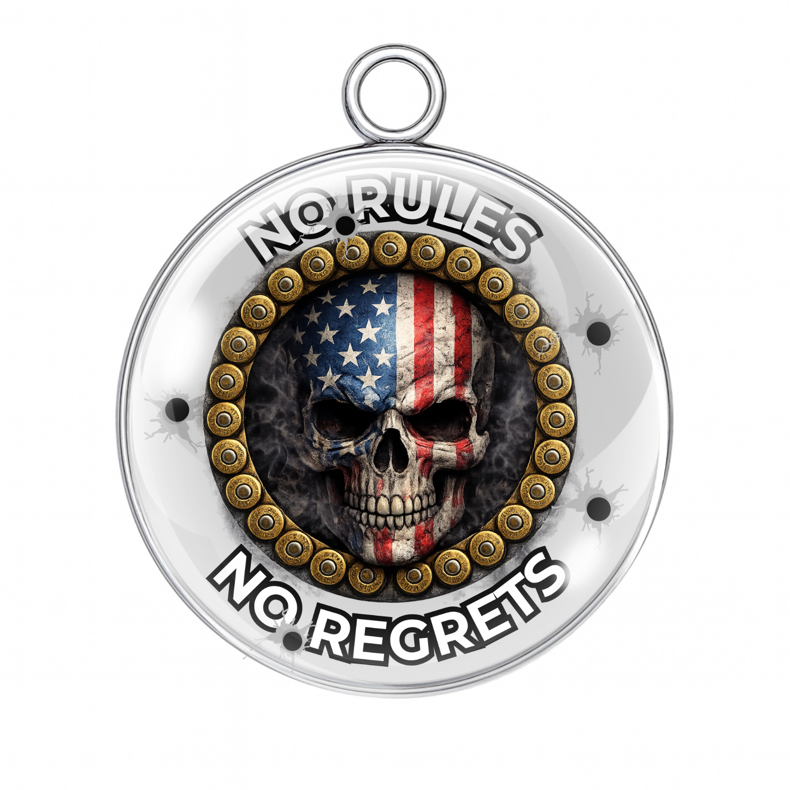 American Flag Skull Charm – No Rules No Regrets Bullet Style Cabochon