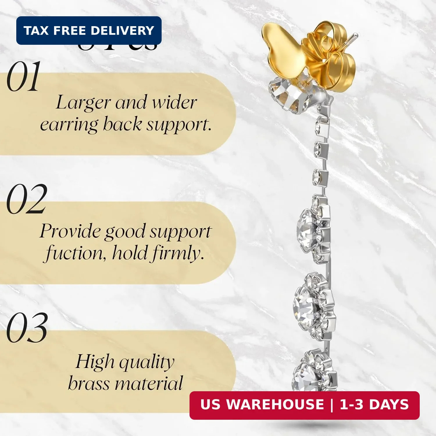 4 Pairs Earring Backs for Droopy Ears, Large Backing Studs Earring Lifter for He