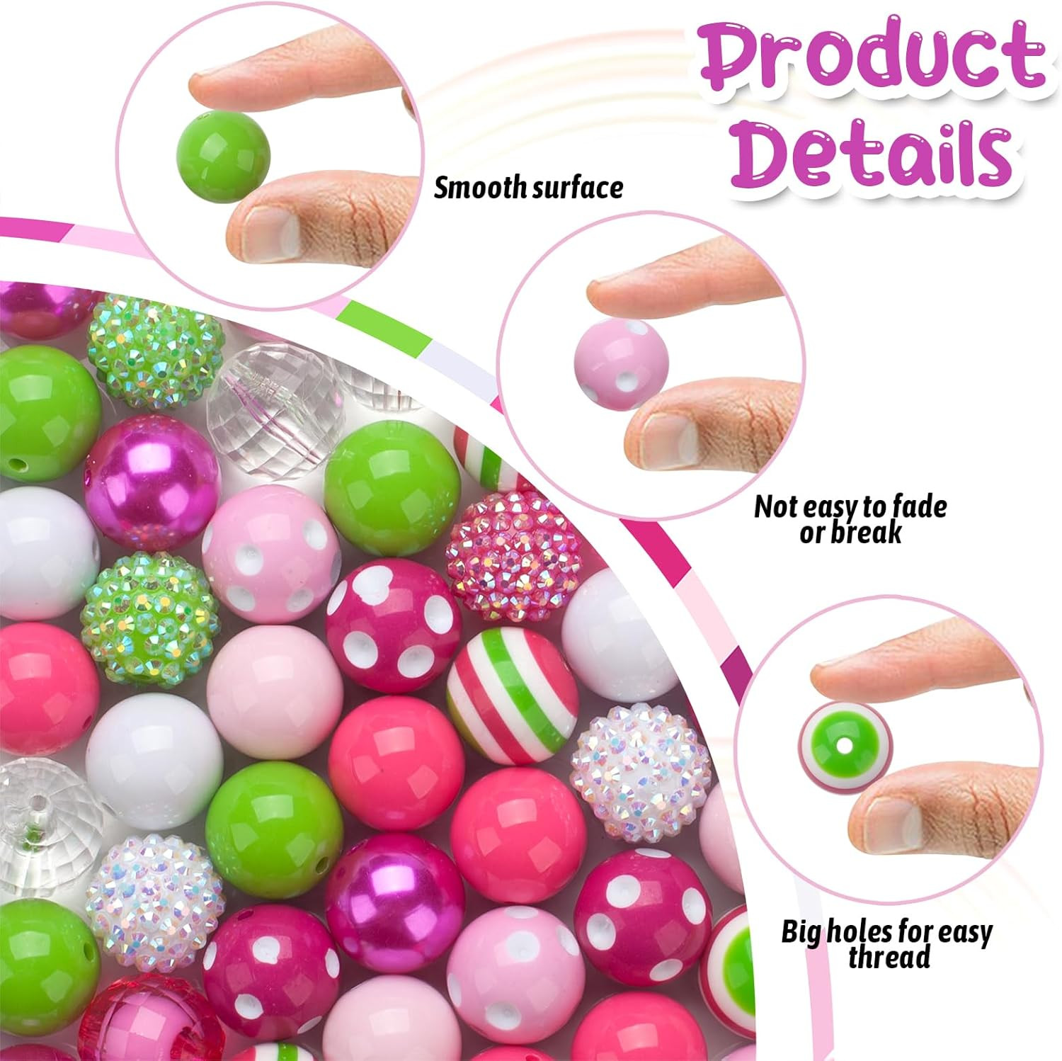 20 mm Bubblegum Beads for Adult Making, 50 PCS Large Beads, Chunk Bubble Gum Bea