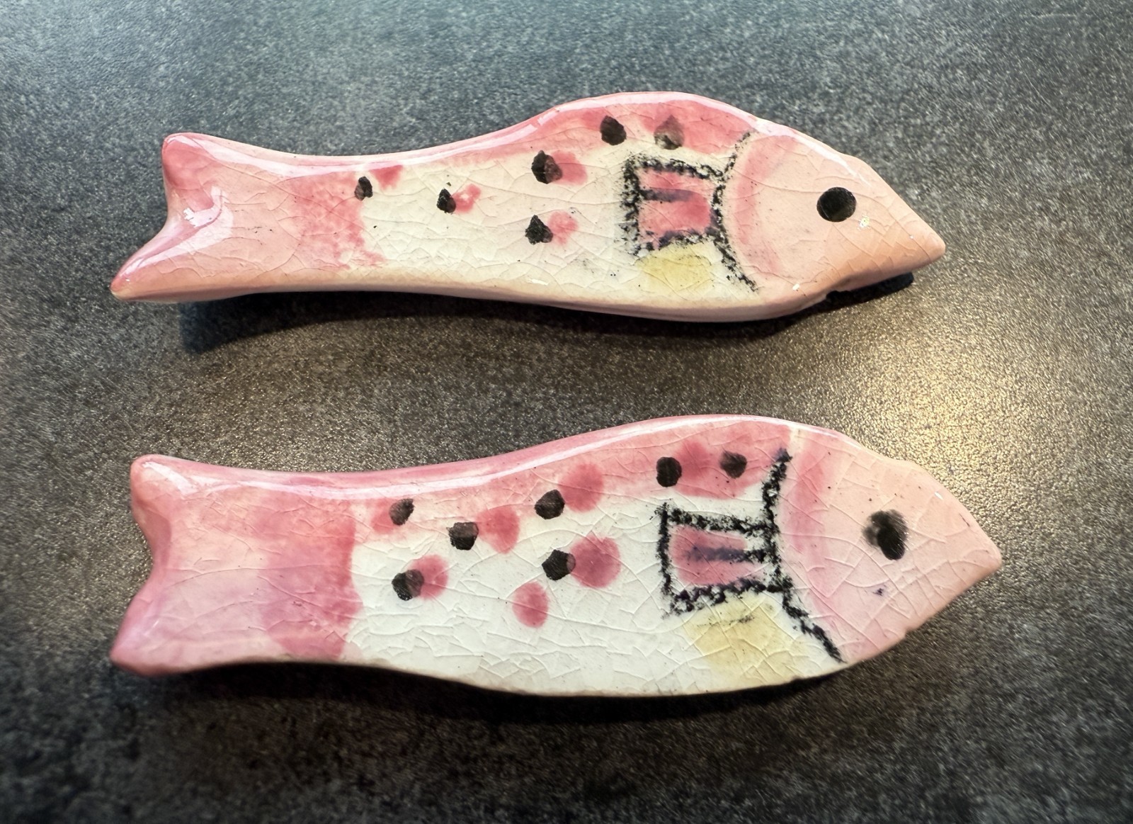 Pendant Artisan Hand Made Set of 2 Ceramic Pink Fish with Glossy Glaze