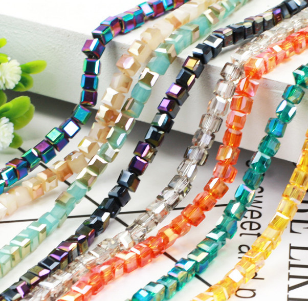 4mm 6mm 8mm Square Crystal Glass loose spacer Beads Jewelry Making Crafts Bead