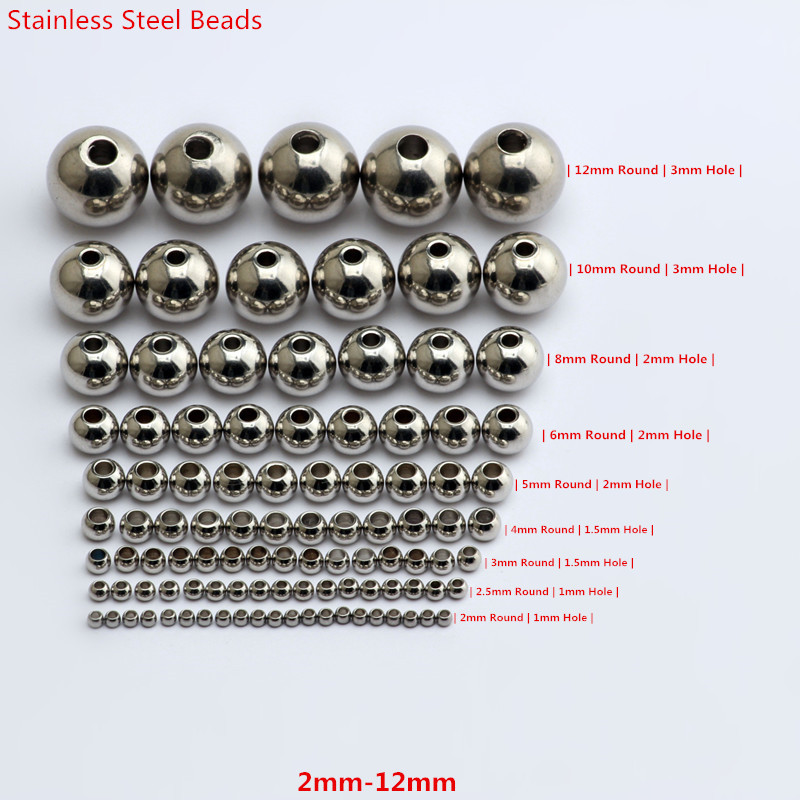 Stainless Steel Round Spacer Beads Jewelry Crafts Findings 2mm -12mm 50-2000PCS