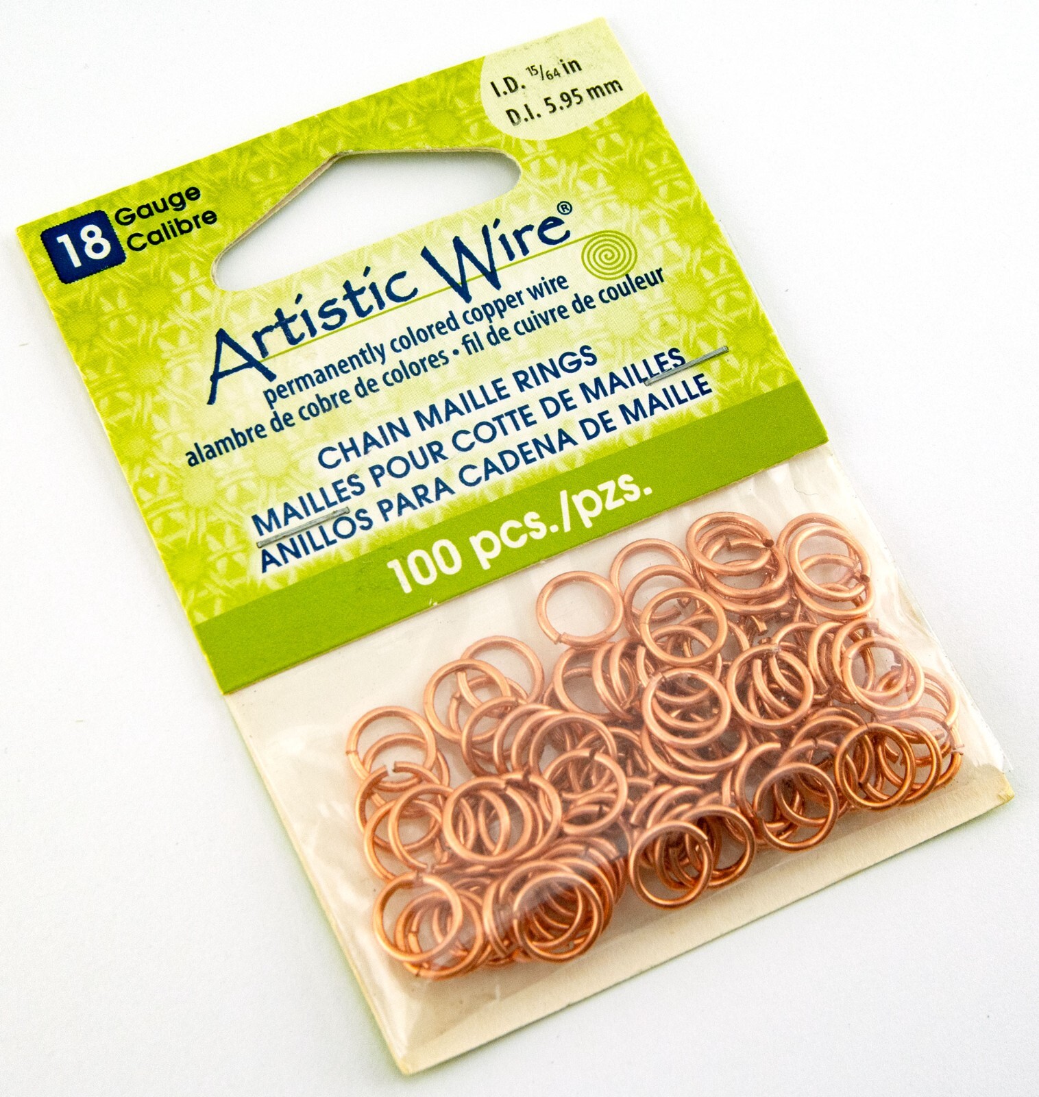 Artistic Wire Chain Maille Rings 18 Ga. Natural Copper Core 15/64″ 5.95mm 100pc