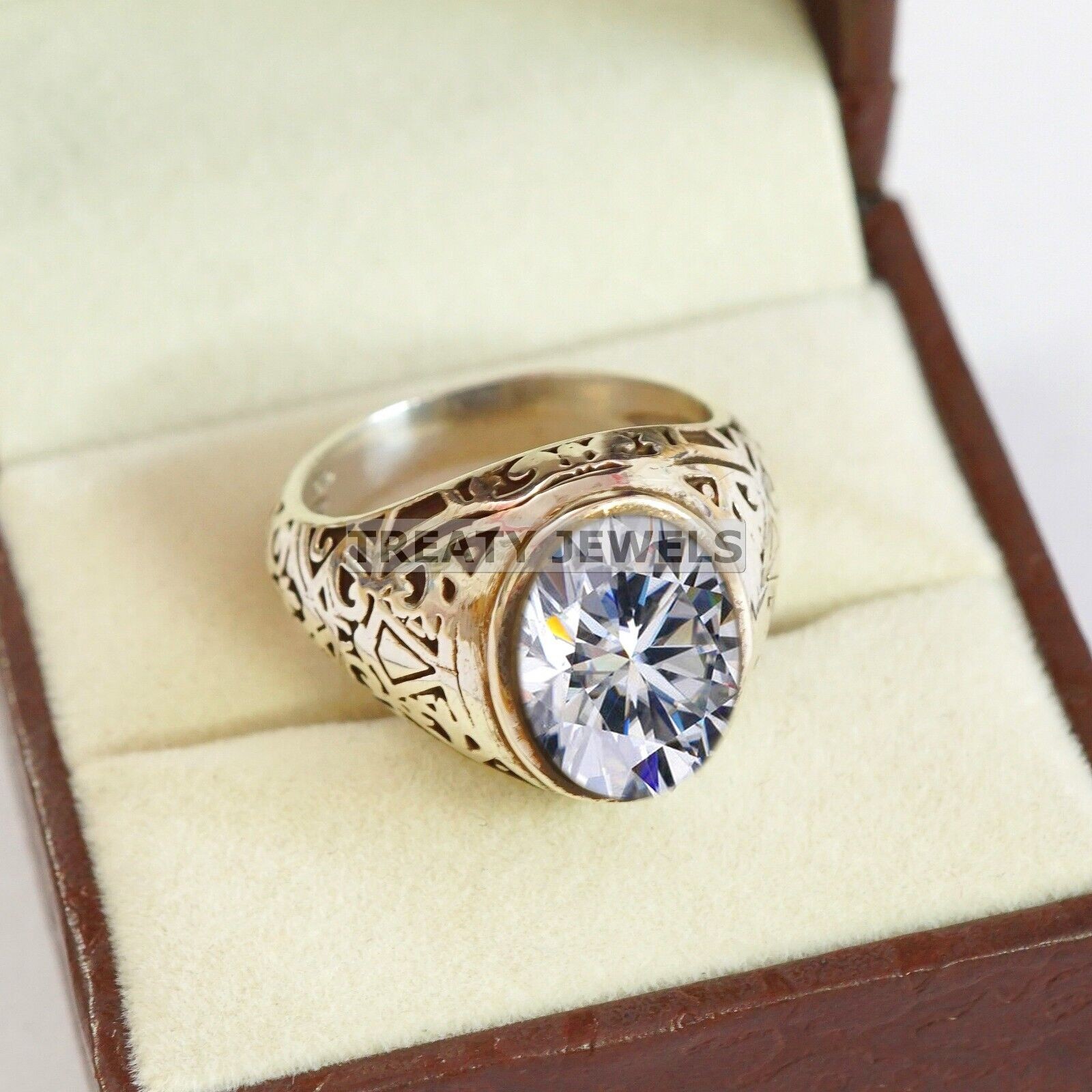 Moissanite Oval Cut Gemstone With Solid 14K White Gold Ring For Men’s #B275 #