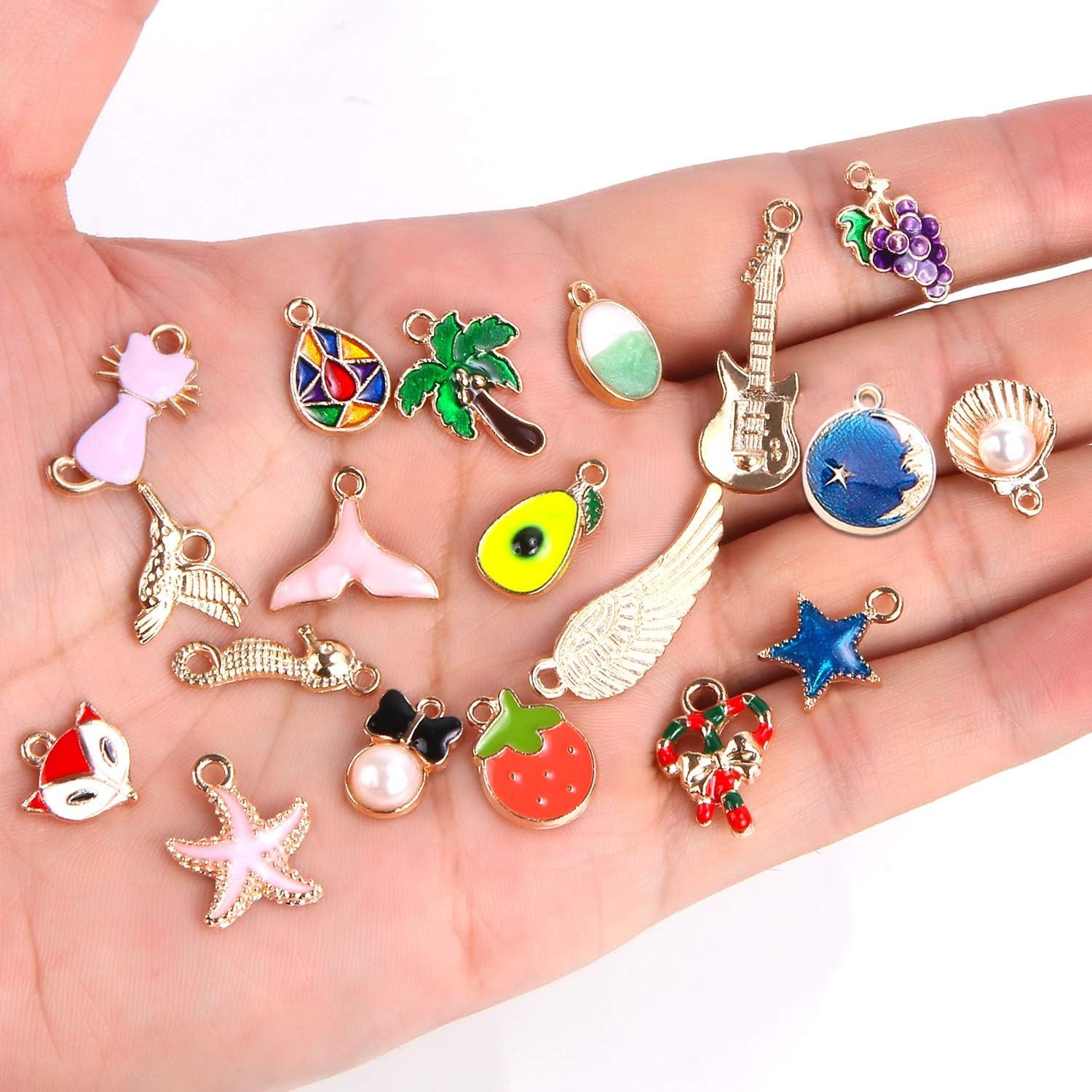 350Pcs Bracelet Charms Jewelry Making Charms Assorted Gold Plated Enamel Pendant