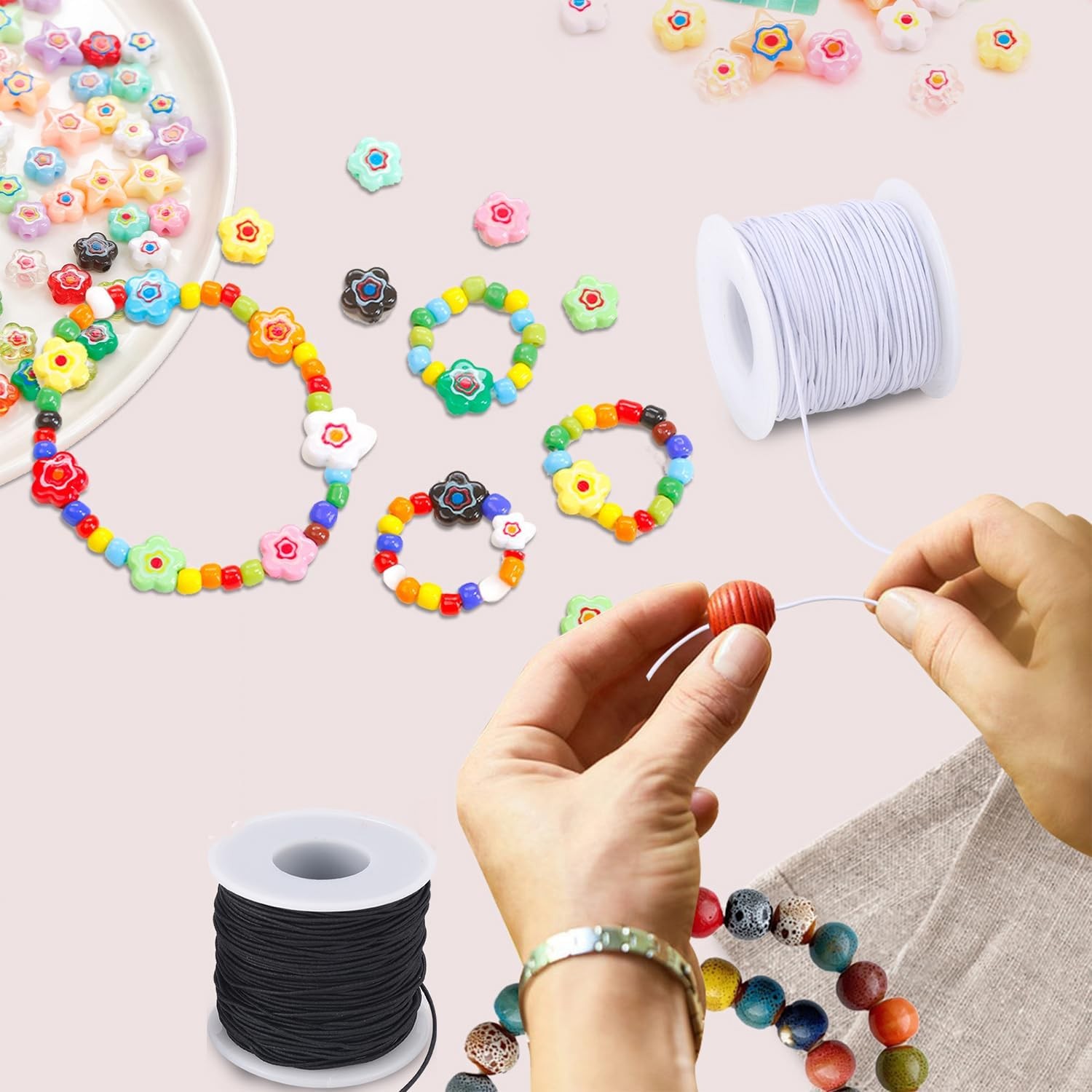 Stretchy String for Bracelets, 2 Rolls (1.0mm) 330 Feet Sturdy Elastic String C