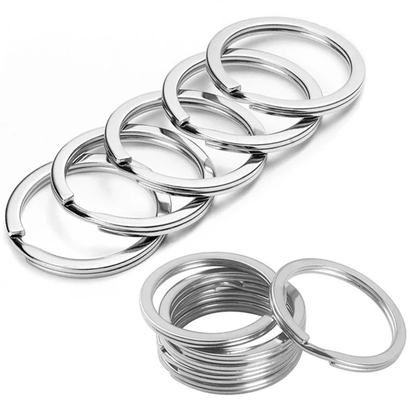 100/50 PCS Stainless Steel Key Rings Split Hoop-30/25/20mm DIY Flat Metal Chains