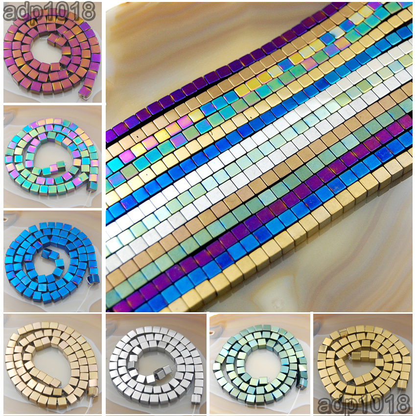 Hematite Gemstone Square Cube Beads 16” 2mm 3mm 4mm 6mm Healing Smooth & Matte