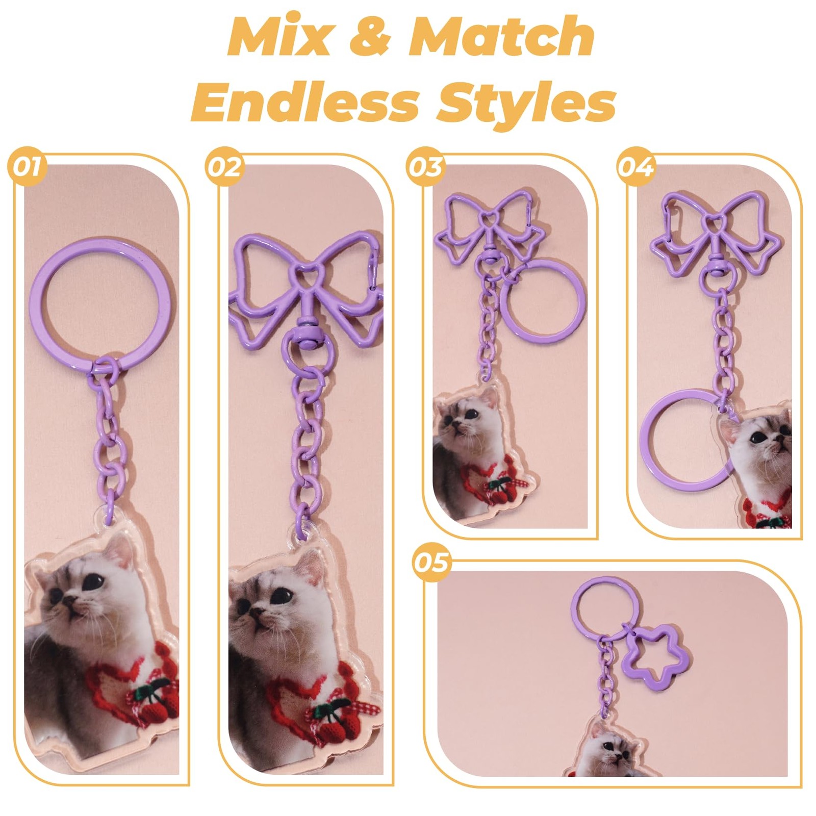 180PCS Colorful Bow Keychain Clasp DIY Set – 10 Pastel Colors with 30 Clasps,…