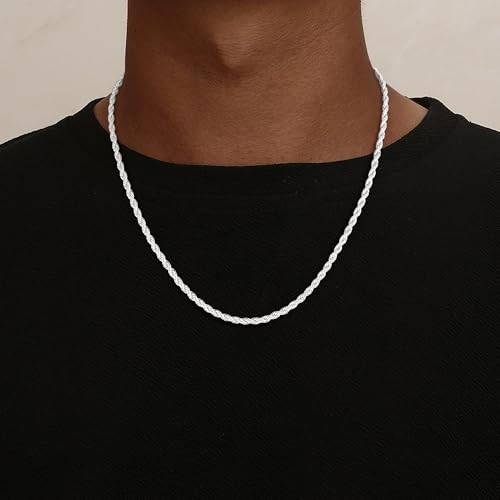 HIMSTORY Rope Chain for Men, S925 Sterling Silver Over 16 Inches Silver-4mm