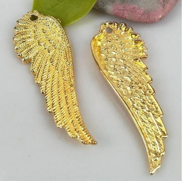 4PCS shinny gold color crafted left wing design charms EF0273-G