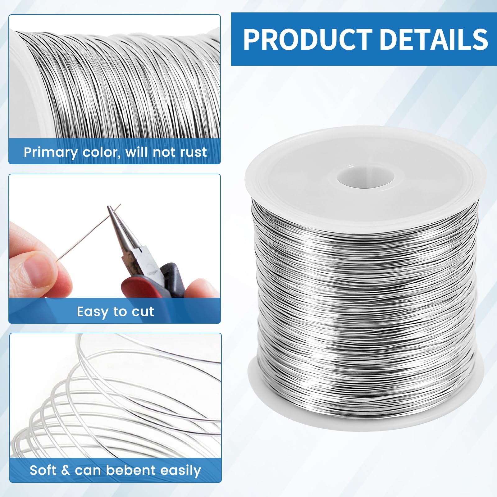 26 Gauge Wire for Jewelry Making – 328ft Tarnish 0.4 millimeters, Silver