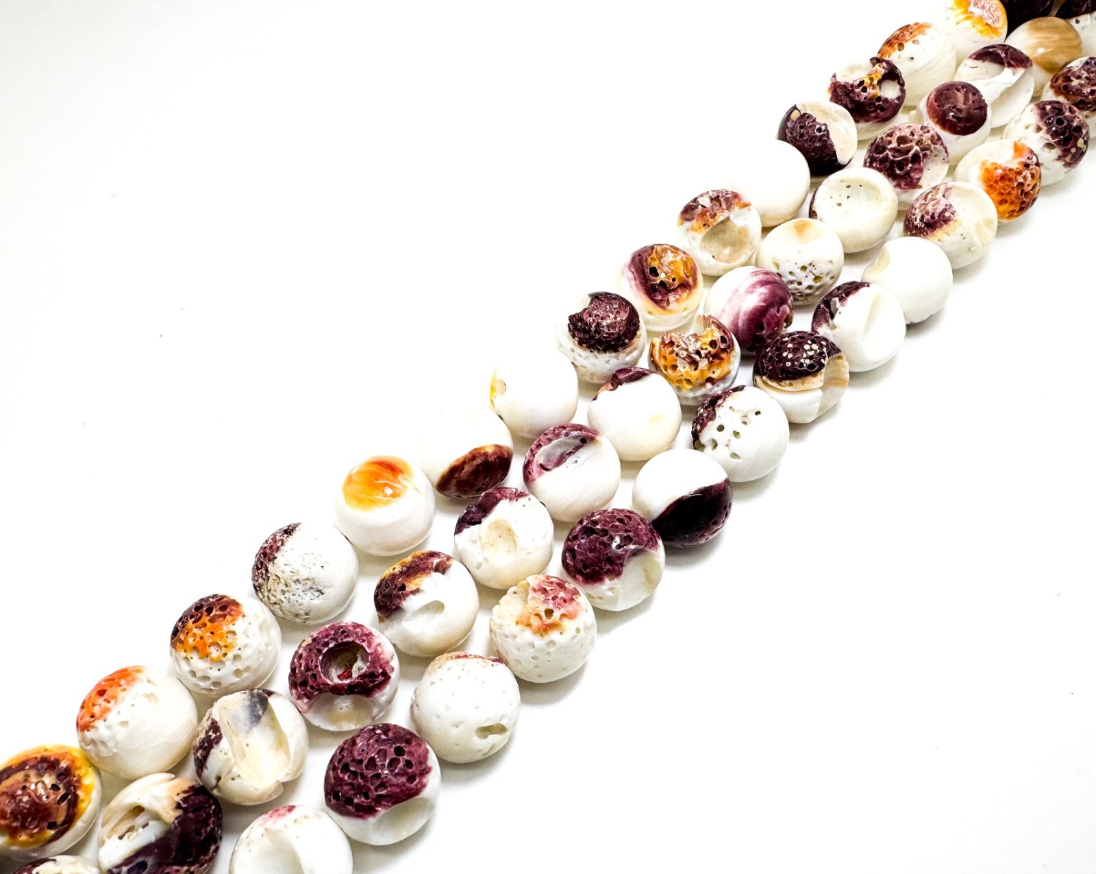 Natural Native American Purple White Spiny Oyster Shell 16mm Round Beads PG218