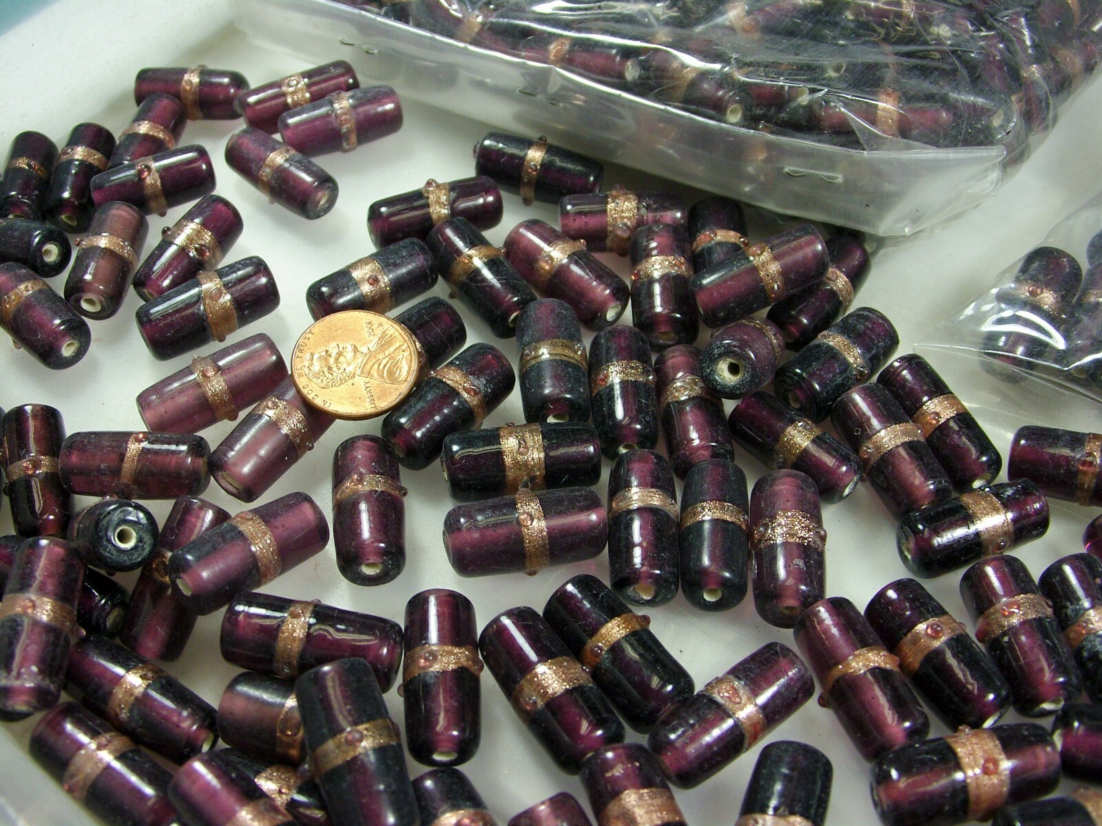 2 Pounds India Long Purple Fancy Handmade Glass Beads Wholesale Bulk Lot (EX-38)