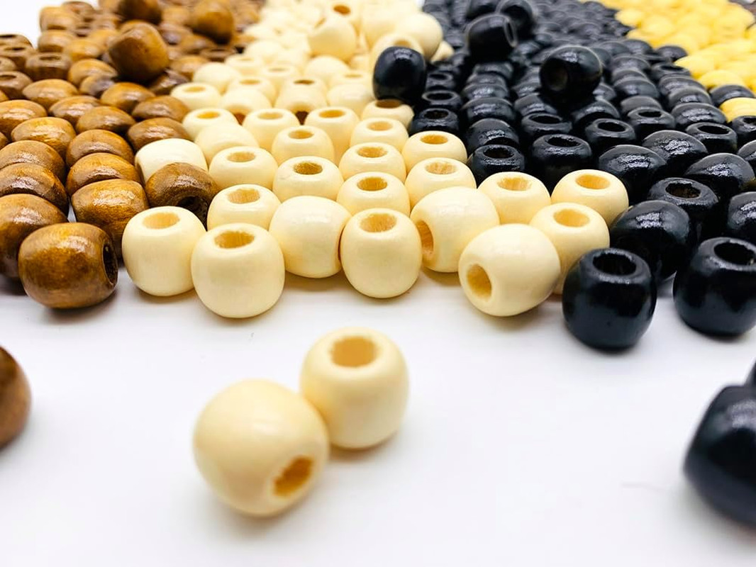 600Pcs Large Hole Wooden Beads Vintage round Natural Wood Hair Bead, 5 Colors 12