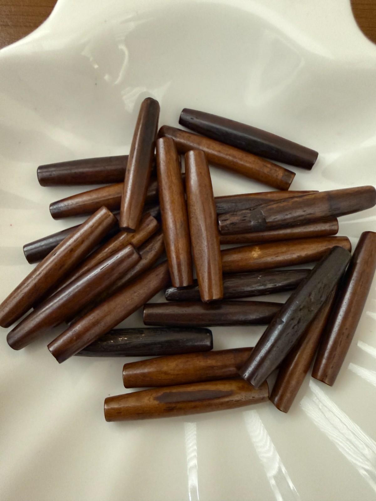 10 Beads Dark Brown Buffalo Bone Hair Pipe Tube Beads 1 1/2″