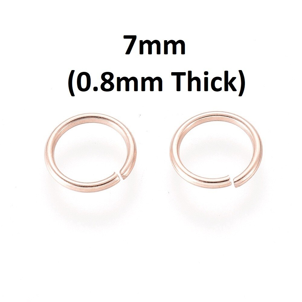 50 pcs 304 Stainless Steel Rose Gold Open Jump Rings 7mm – 20 Ga (0.8mm Thick)