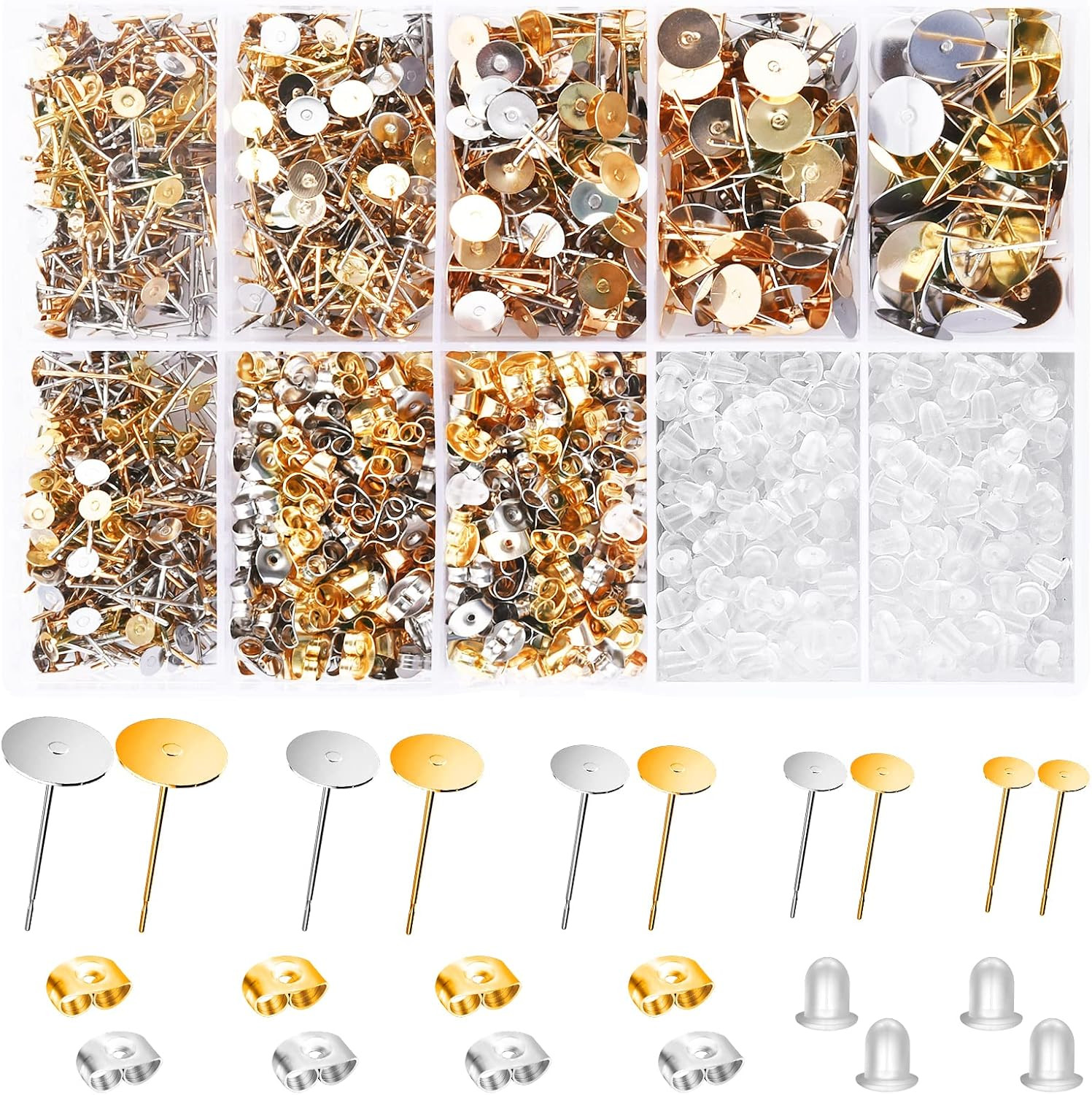 Earring Posts and Backs, 2000Pcs Golden and Silver Hypoallergenic Earring Stu…