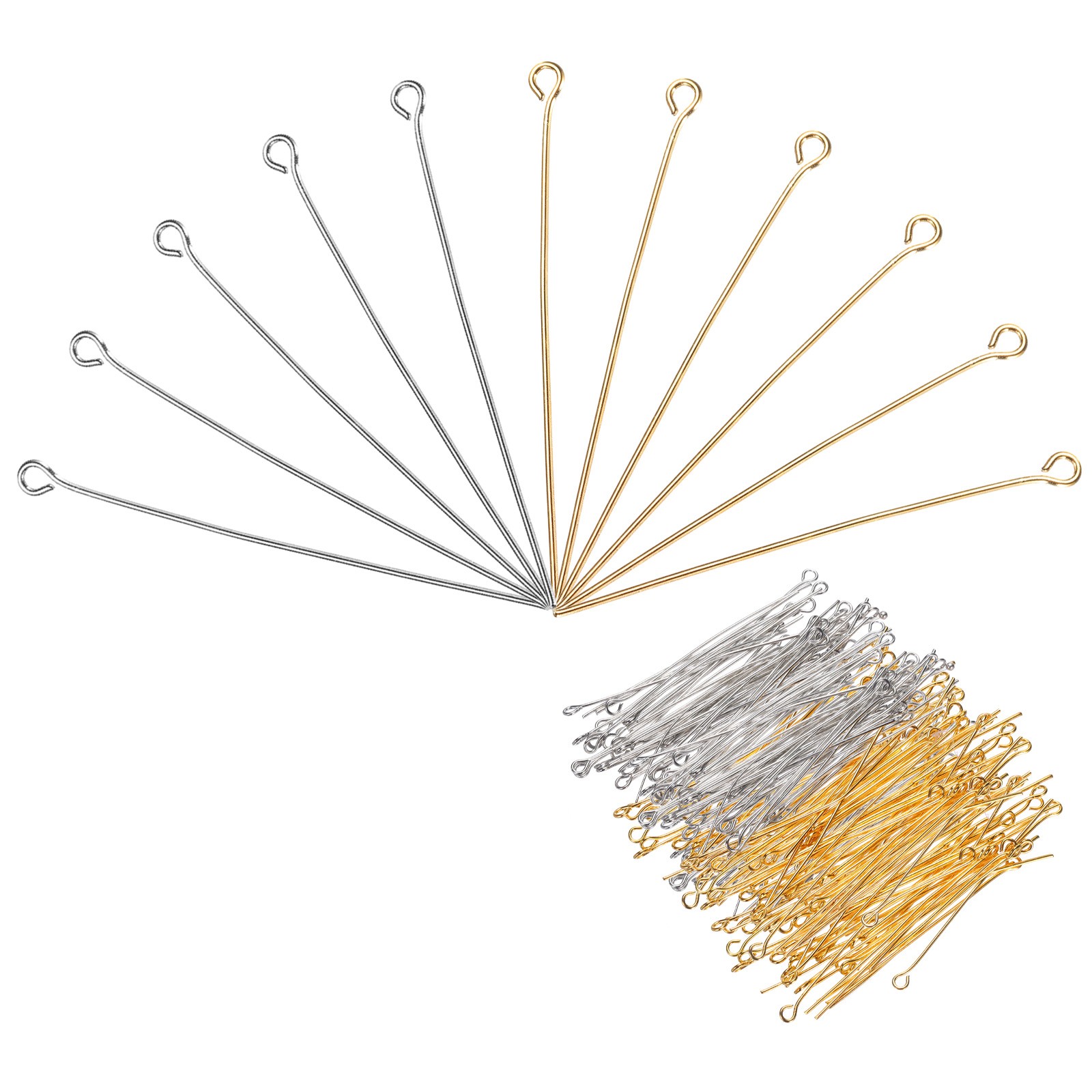 600Pcs Gold White Iron Eye Pins 50mm 21 Gauge/0.7mm Eye Pins