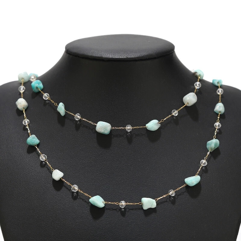 1 meter Gold Stainless Steel Chain Handmade Blue Stones beaded Chain Findings