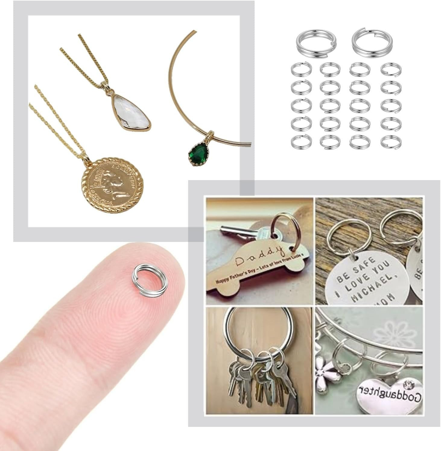 6 Gold and Silver Jump Rings, Double Loops round Split Key Chain Rings for DIY