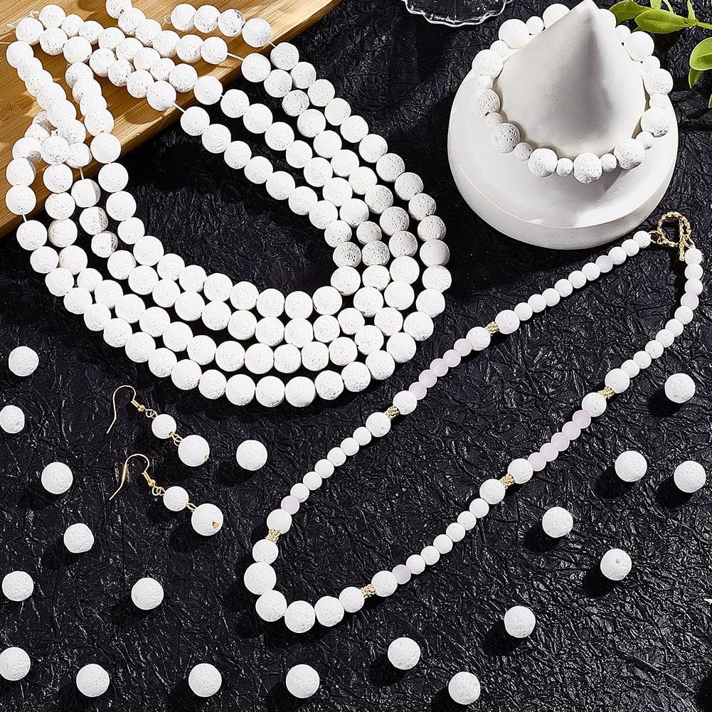 5 Strands 320PCS 6MM Lava Beads White Oil Diffuser Round Natural Stone with H…