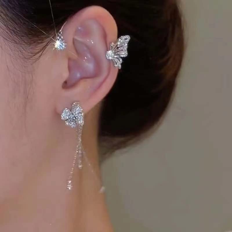 Butterfly Tassel Style Zircon Earrings, Butterfly Flowers Tassel Long Earring, S