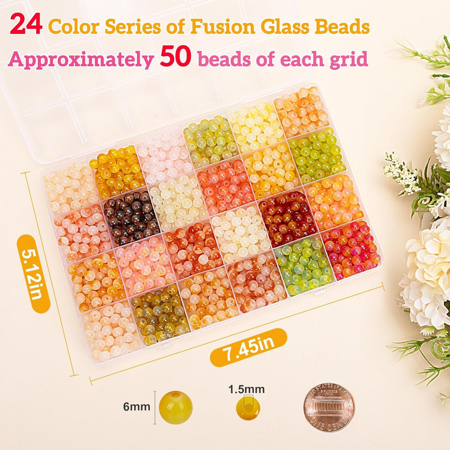 about 1200+ Pcs 6Mm Glass Beads Bracelet Making Kit, 24 Assorted Yellow Bi-Color